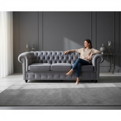Chesterfield Grijze Driepersoons Luxe Bank Designer Woonkamer Bankstel