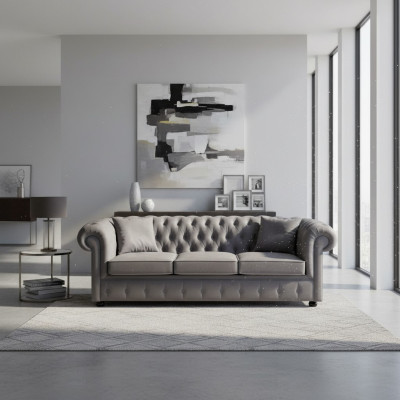 Chesterfield Grijze Driepersoons Luxe Bank Designer Woonkamer Bankstel