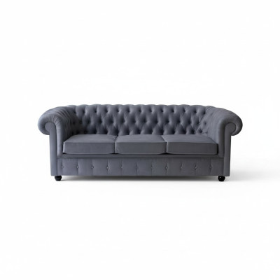 Chesterfield Grijze Driepersoons Luxe Bank Designer Woonkamer Bankstel