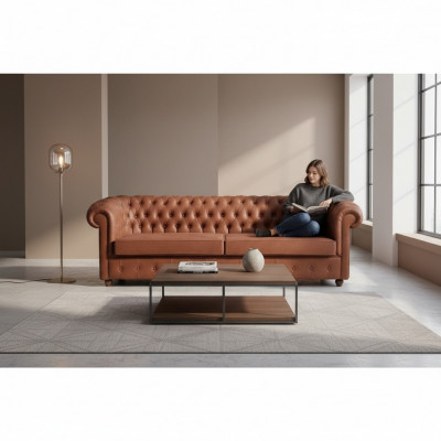 Bruine Chesterfield bankstel met 3 zitplaatsen Moderne bankstellen voor de woonkamer.