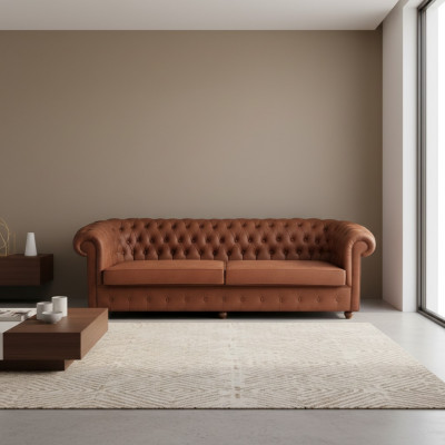 Bruine Chesterfield bankstel met 3 zitplaatsen Moderne bankstellen voor de woonkamer.