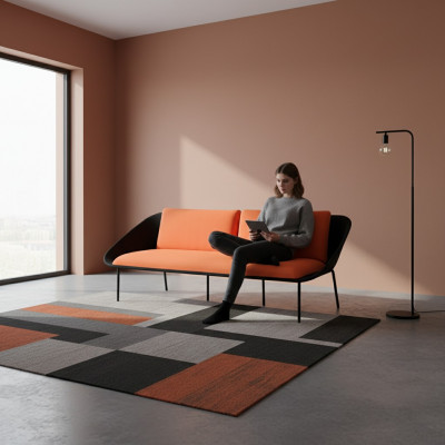 Zwart-oranje driezits luxe 3-zits gestoffeerde bank textiel 3 jaar nieuw