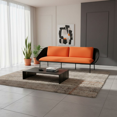 Zwart-oranje driezits luxe 3-zits gestoffeerde bank textiel 3 jaar nieuw