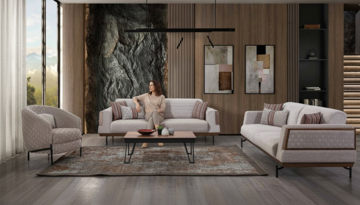 Taupe bankstel 3+3+1 zits woonkamerset salontafel Moderne bankstellen