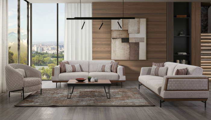 Taupe bankstel 3+3+1 zits woonkamerset salontafel Moderne bankstellen