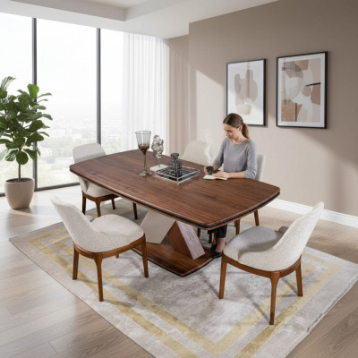 Bruingrijze eetkamerset Luxe eettafel 4x stoelen Eetgroep Set