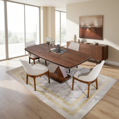 Bruingrijze eetkamerset Luxe eettafel 4x stoelen Eetgroep Set