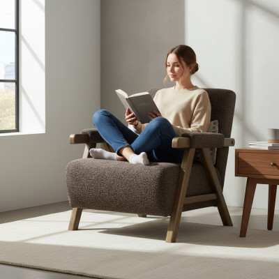 Bruine fauteuil Ontwerper Eenpersoons Woonkamer 1-zitter Luxe Stoel Nieuw