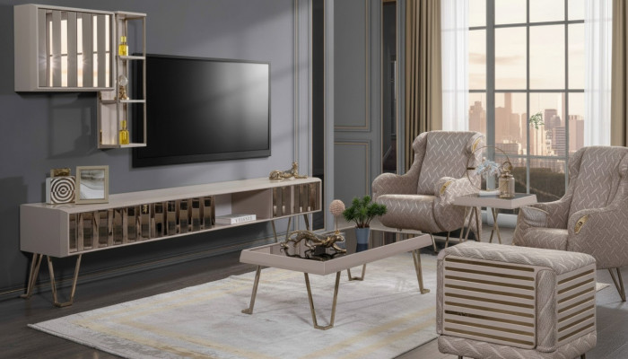 TV-staander RTV-wandrekken salontafel Beige Metaal Modern woonkamer set 3-delig