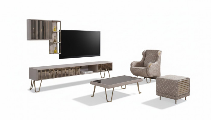 TV-staander RTV-wandrekken salontafel Beige Metaal Modern woonkamer set 3-delig