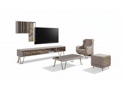 TV-staander RTV-wandrekken salontafel Beige Metaal Modern woonkamer set 3-delig