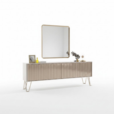 Luxe dressoir met spiegel stijlvol beige ladekast Modern meubeldesign set Nieuw