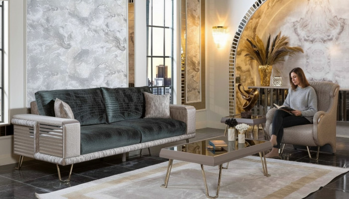 Sofaset 3+1 zitsbank + salontafel Modern Bijzettafel Textiel Compleet Beige