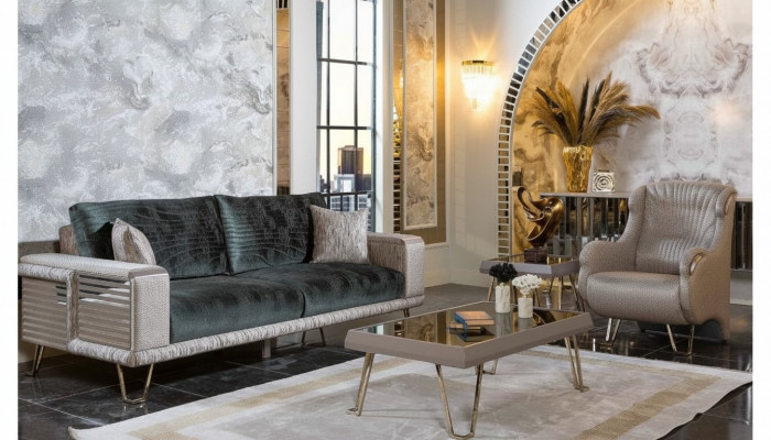 Sofaset 3+1 zitsbank + salontafel Modern Bijzettafel Textiel Compleet Beige