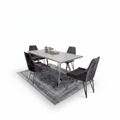 Compleet set eettafel 4x stoelen eetkamerset eetgroep metalen tafel nieuw