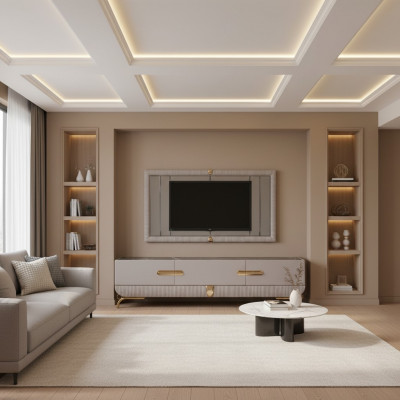 Woonwand wand hout moderne stijl plank woonkamer meubels kast RTV met tv-frame