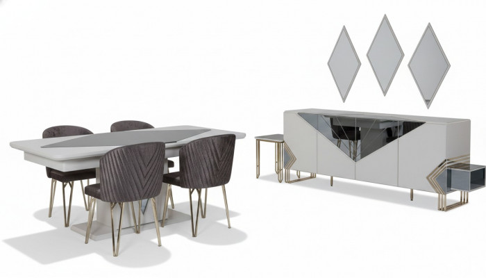 Luxe eetkamer set ontwerper eettafel x4 stoelen dressoir spiegel