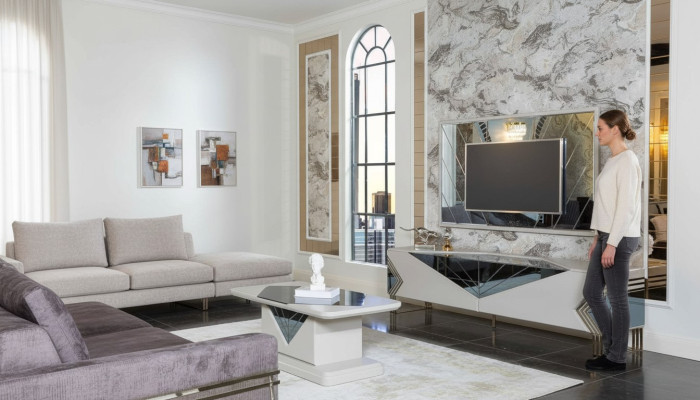 Moderne witte woonwand set ontwerper tv-dressoir luxe tv-frame