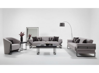 Lichtgrijze bankstel Moderne x2 gestoffeerde banken Designer fauteuils Tafels