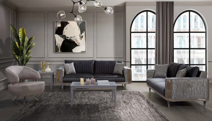 Grijze woonkamerset designer banken luxe salontafel bijzettafel