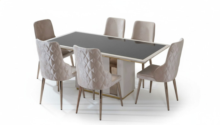Exclusieve eetkamerset Luxe glazen tafel Designerstoelen 7-delig