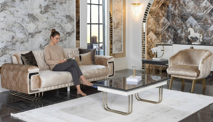 Woonkamer Moderne bankstel Driepersoons bank Fauteuil Salontafel