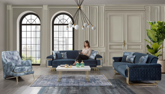 Moderne roestvrijstalen bankstel salontafel fauteuil gestoffeerde meubelset van 4 stuks