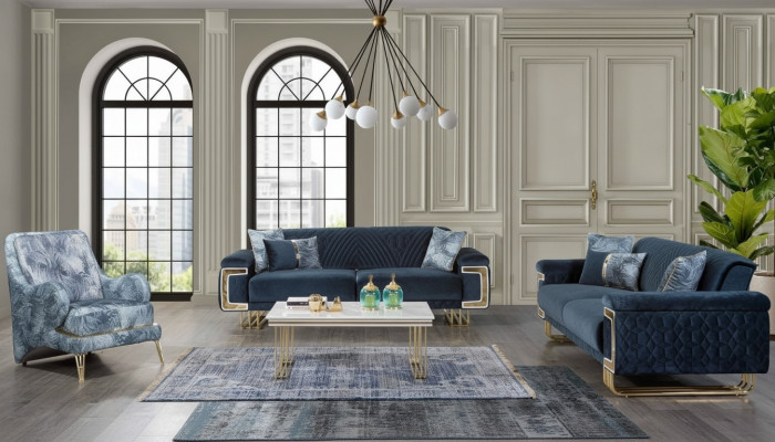 Moderne roestvrijstalen bankstel salontafel fauteuil gestoffeerde meubelset van 4 stuks