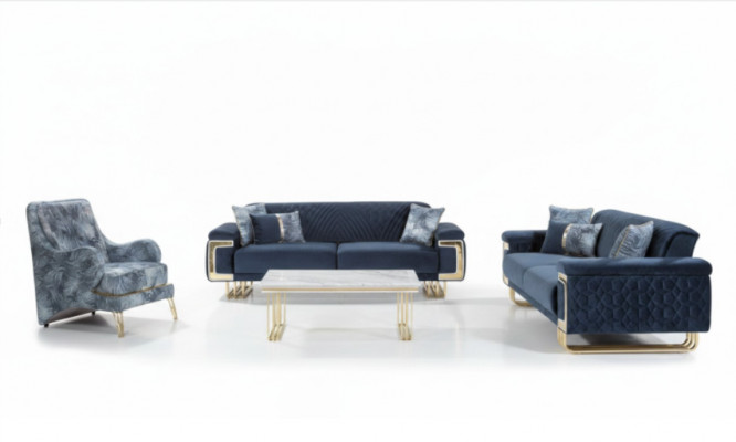 Moderne roestvrijstalen bankstel salontafel fauteuil gestoffeerde meubelset van 4 stuks