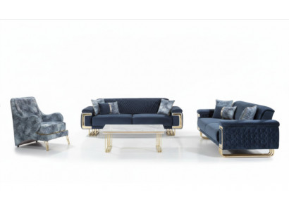 Moderne roestvrijstalen bankstel salontafel fauteuil gestoffeerde meubelset van 4 stuks