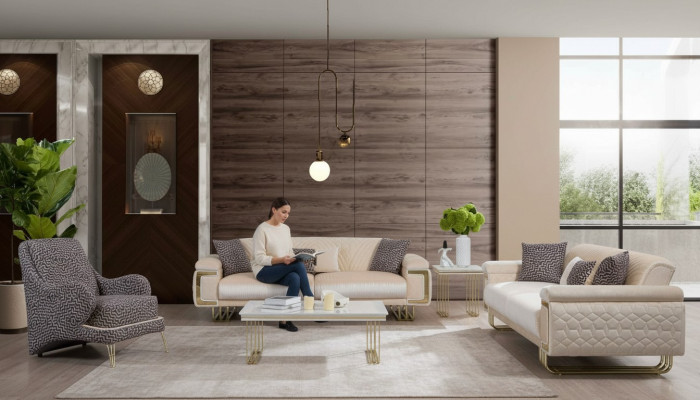 Designer woonkamerset Luxe driezitsbank salontafel bijzettafel