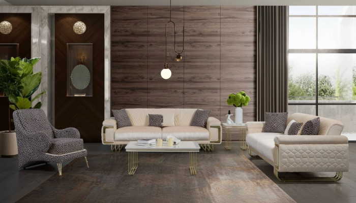 Designer woonkamerset Luxe driezitsbank salontafel bijzettafel