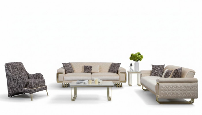 Designer woonkamerset Luxe driezitsbank salontafel bijzettafel