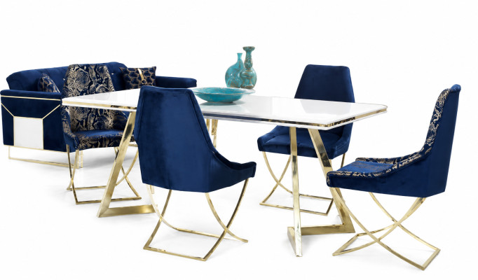Exclusieve witte eetkamerset Luxueuze eettafel x4 stoelen 7-delig