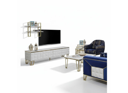 Stijlvolle wandmeubelset Designer roestvrijstalen plank Moderne tv-kast