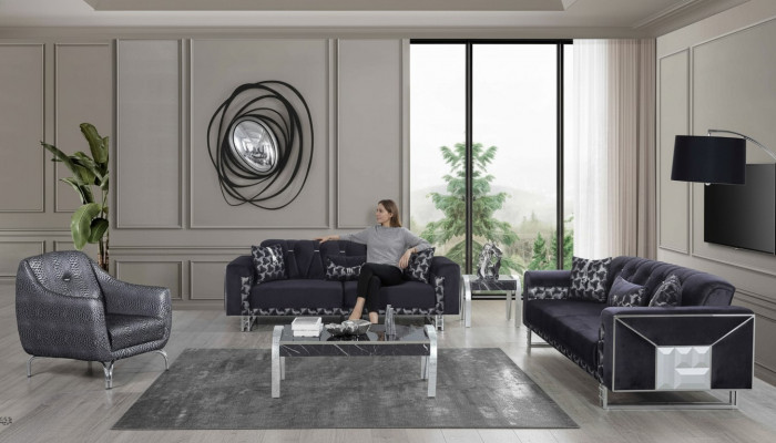 Zwart-grijze woonkamer zitgroep design banken bijzettafel 5-delig