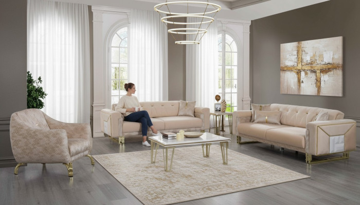 Complete Beige Zitbank Woonkamer Bankstellen Luxe Fauteuil Salontafel