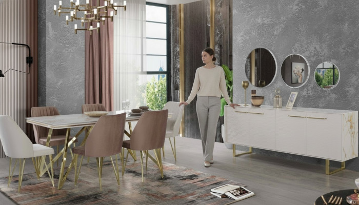 Exclusieve eetkamermeubelen Ontwerper roestvrijstalen set Eettafel Stoelen