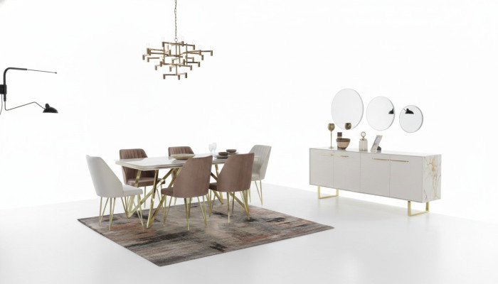 Exclusieve eetkamermeubelen Ontwerper roestvrijstalen set Eettafel Stoelen