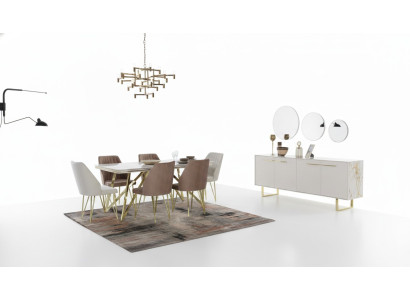Exclusieve eetkamermeubelen Ontwerper roestvrijstalen set Eettafel Stoelen