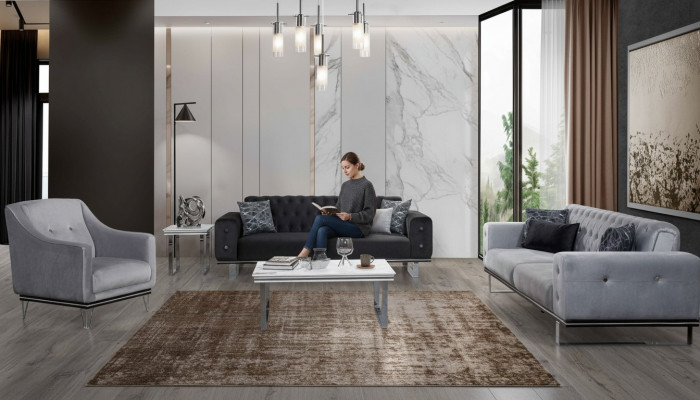 Zwart-Grijze Chesterfield Banken Set Moderne Banken Bijzettafel