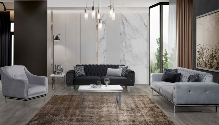 Zwart-Grijze Chesterfield Banken Set Moderne Banken Bijzettafel