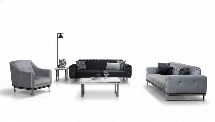 Zwart-Grijze Chesterfield Banken Set Moderne Banken Bijzettafel