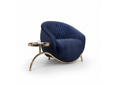 Blauwe Relax Fauteuil Designer Eenpersoons Bijzettafel Luxe Ontwerp