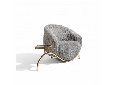 Grijze gestoffeerde eenzitter woonkamer designer fauteuil. Nobele fauteuil voor één persoon.