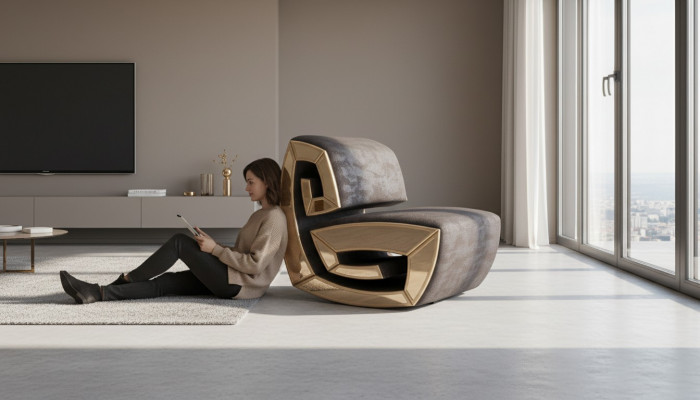 Bruin-gouden eenzit designerstoel ontspanningswoonkamerstoel nieuw