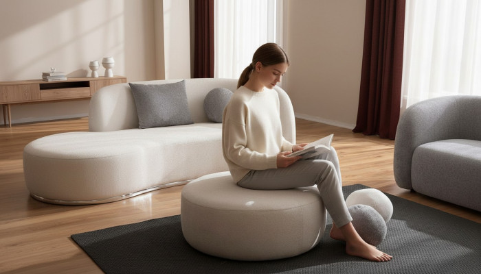 Witte luxe gestoffeerde kruk Ronde kruk Zitmeubelen Design meubels