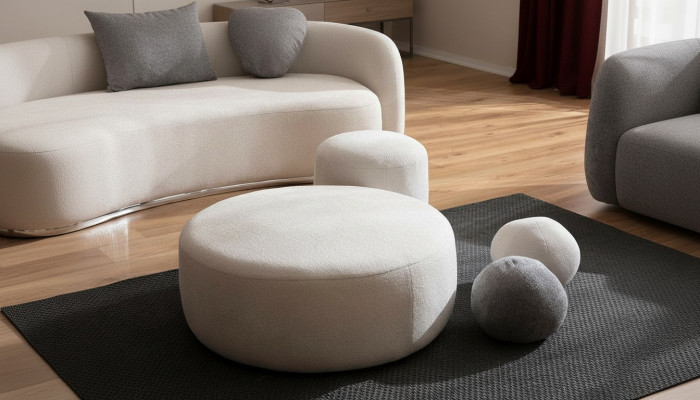 Witte luxe gestoffeerde kruk Ronde kruk Zitmeubelen Design meubels