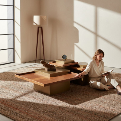 Moderne bruine salontafel set voor woonkamer houten koffietafel luxe set