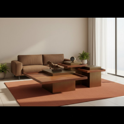 Moderne bruine salontafel set voor woonkamer houten koffietafel luxe set